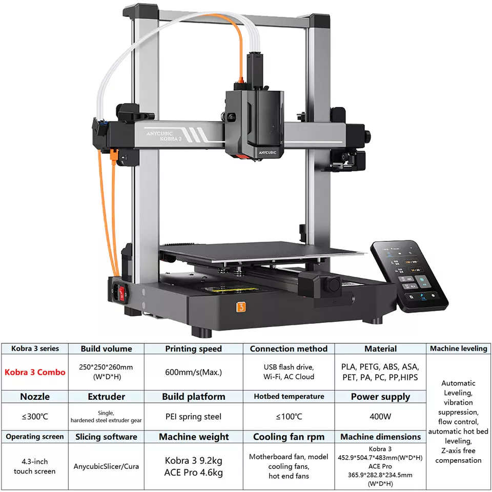 Anycubic Kobra 3 3D Printer 600mm/s Auto Leveling High Speed