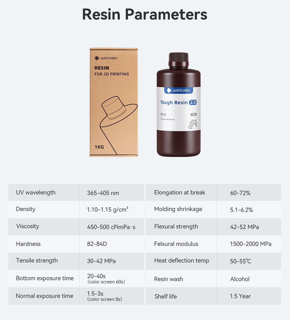 ANYCUBIC Flexible UV Tough Resin 2.0 405nm High Impact Strength Resin For 3D Printer