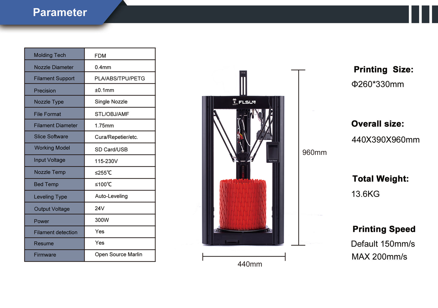 Flsun SR Super Racer Fast Printing Delta 3D Printer Auto Leveling Touch Screen Pre-Assembled