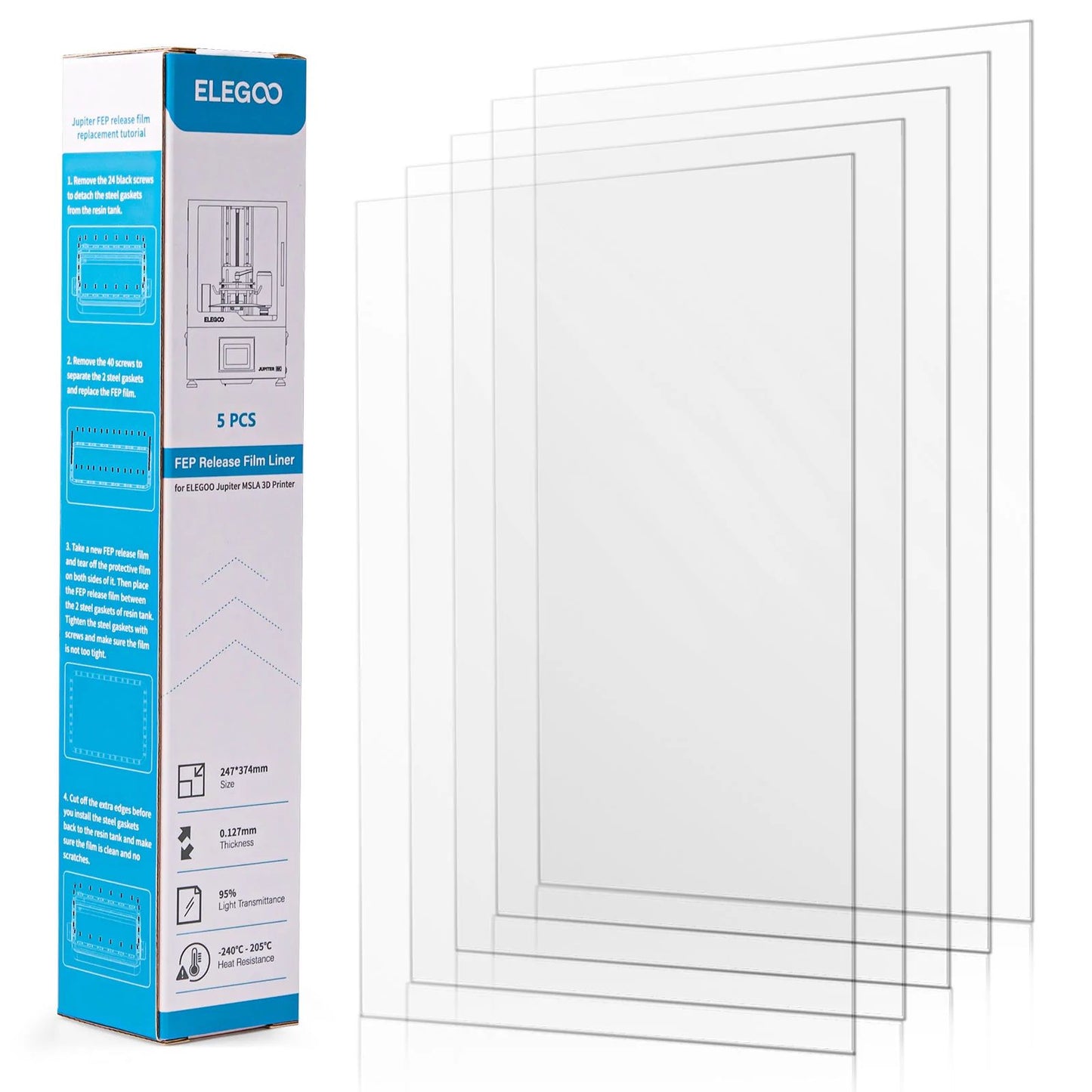 ELEGOO FEP2.0 (PFA) RELEASE LINER FOR Mars3/ SATURN 2/Jupiter 3D PRINTER (5PCS)