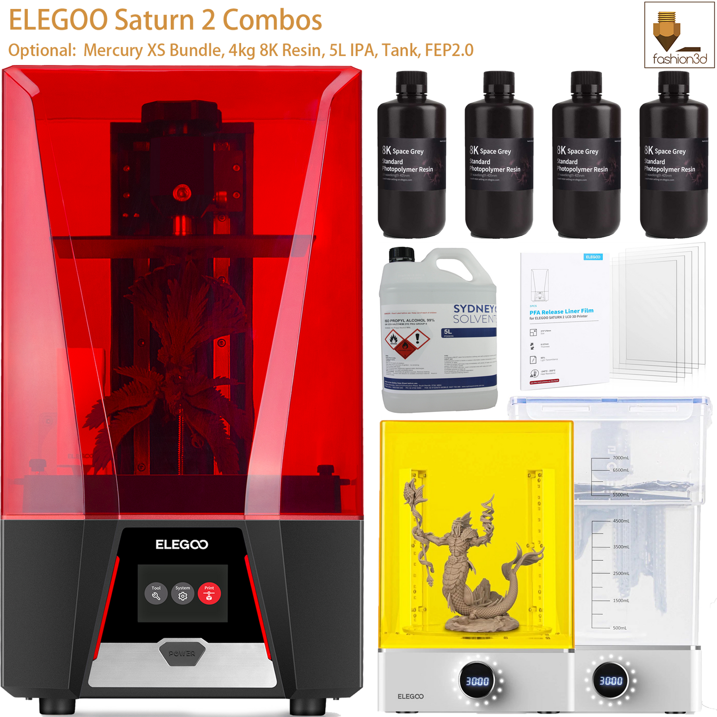 ELEGOO Saturn 2 MSLA 3D Printer, UV Resin Photocuring Printer with 10-inch 8K Monochrome LCD, 219x123x250mm / 8.62x4.84x9.84 Inch Larger Printing Size