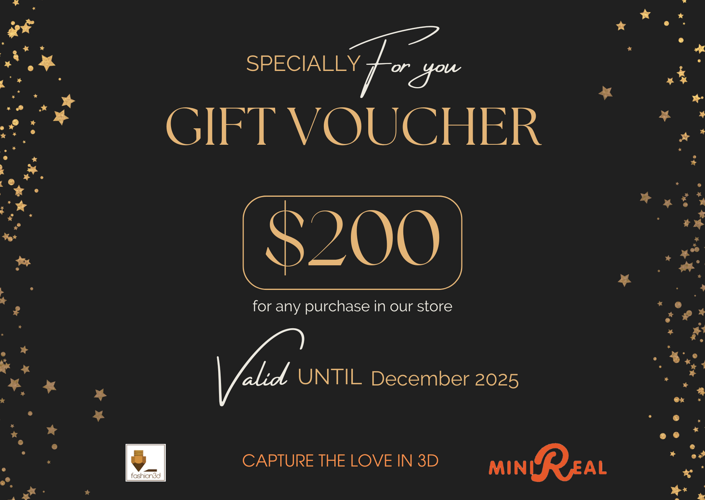 Gift Card- Capture Wonderful Moments in 3D- Minireal Fashion3d