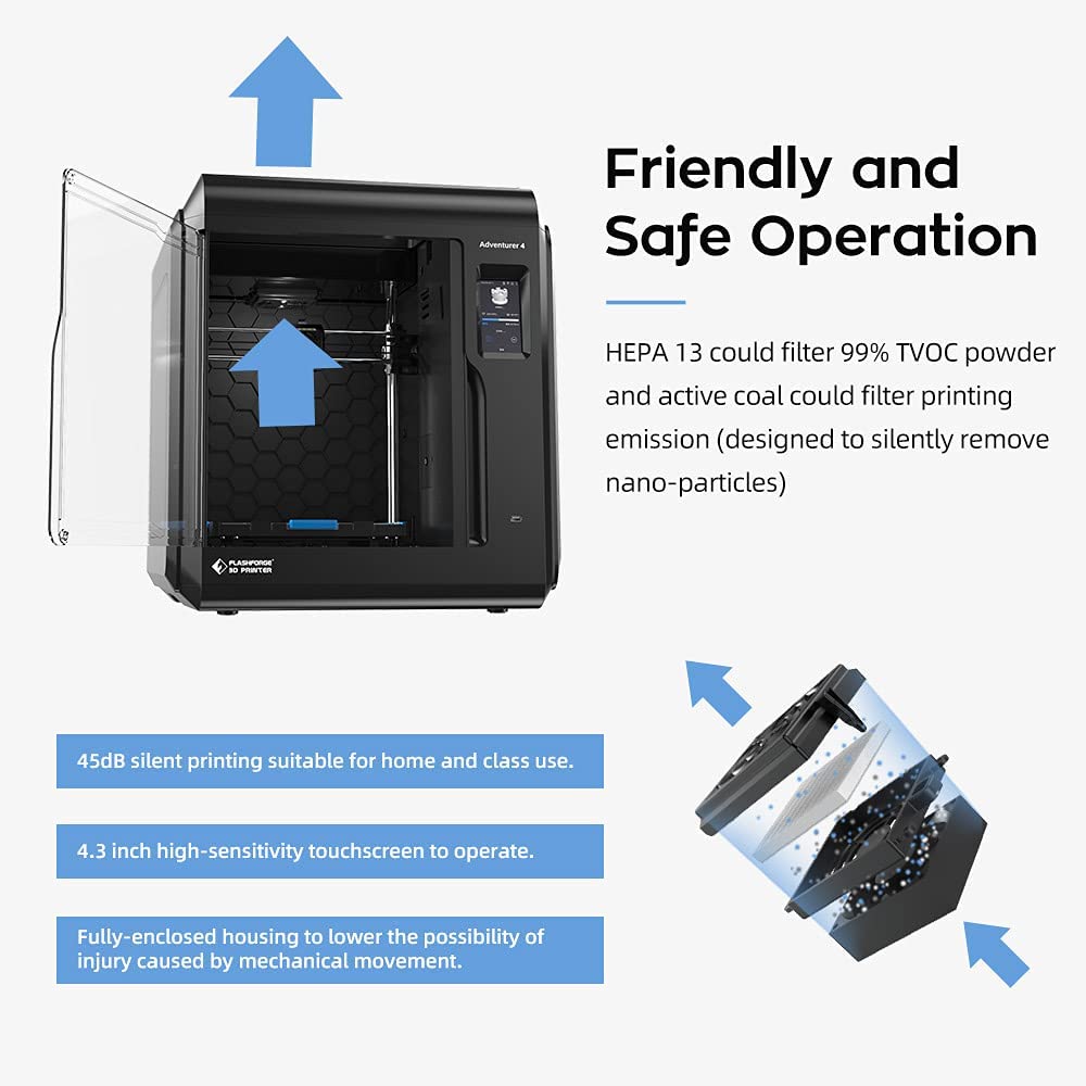 Flashforge Adventurer 4 Auto Leveling Quick Removable Hign Temp Nozzle Flexible CNC Platform HEPA13 air Filter 220 x 200 x 250