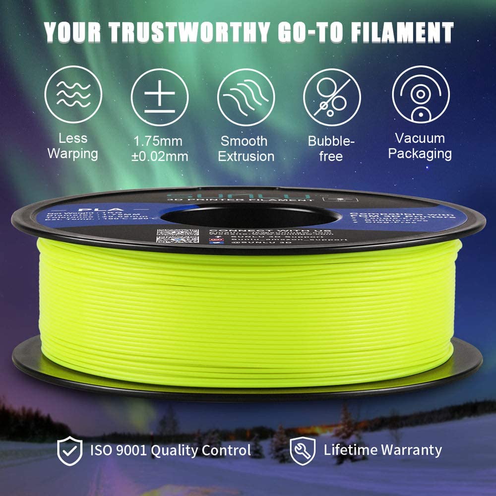 Glow-In-Dark PLA Noctilucent filament 1kg/2.2lbs Fashion3d (White, Blue, Green, Yellow)