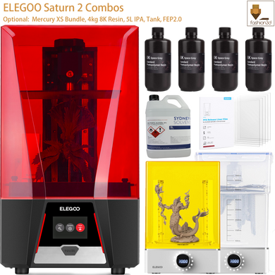 ELEGOO Saturn 2 MSLA 3D Printer, UV Resin Photocuring Printer with 10-inch 8K Monochrome LCD, 219x123x250mm / 8.62x4.84x9.84 Inch Larger Printing Size