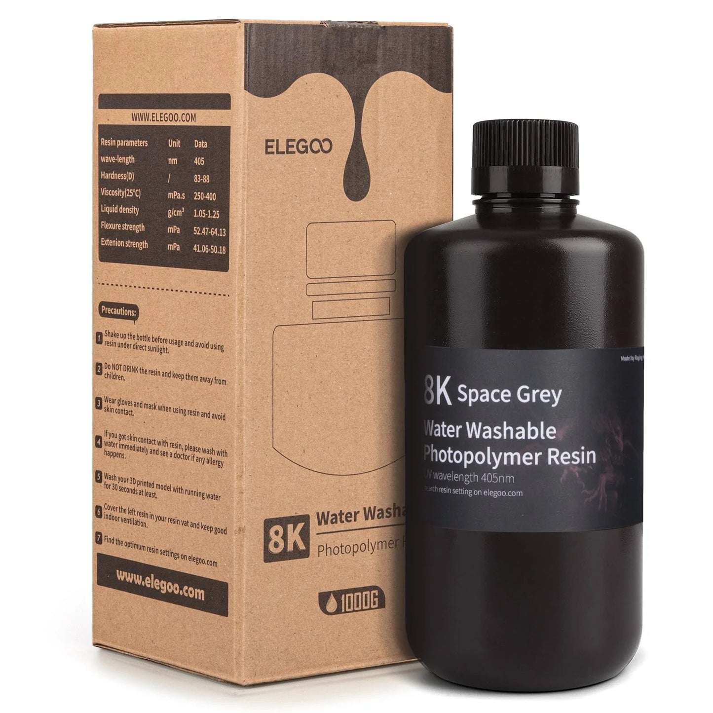 ELEGOO 8K WATER-WASHABLE PHOTOPOLYMER RESIN SPACE GREY 1000G