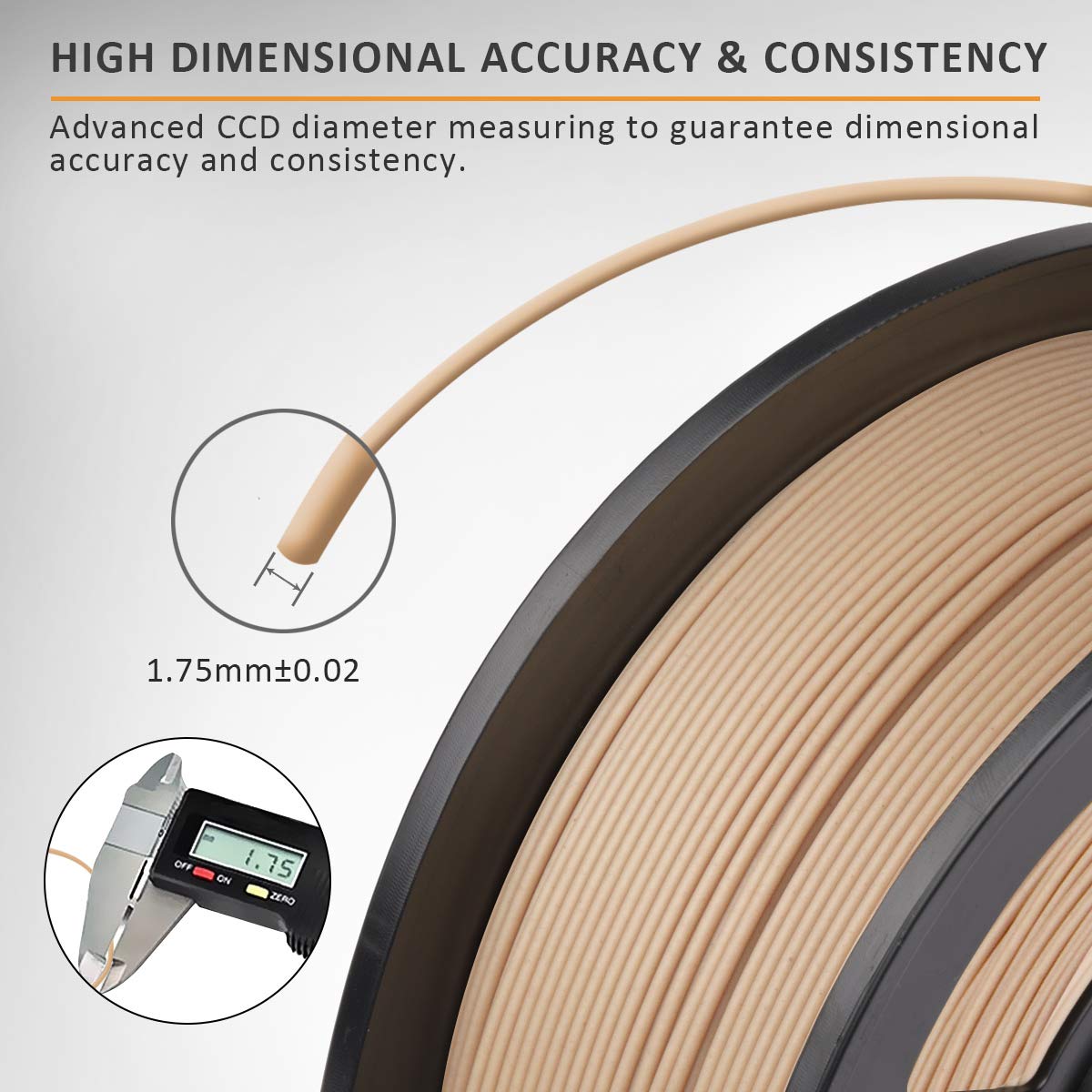Wood PLA Filament, 1.75mm 3D Printer Filament, Wood 3D Printing 1KG Spool, Dimensional Accuracy +/- 0.02mm, Wood PLA