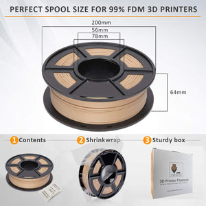 Wood PLA Filament, 1.75mm 3D Printer Filament, Wood 3D Printing 1KG Spool, Dimensional Accuracy +/- 0.02mm, Wood PLA
